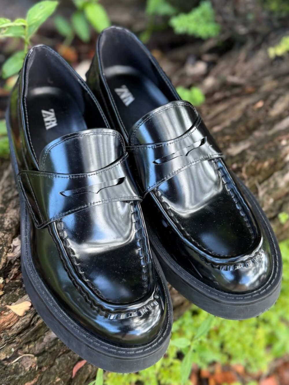 Zara Patent Chunky Penny Loafers Size 38